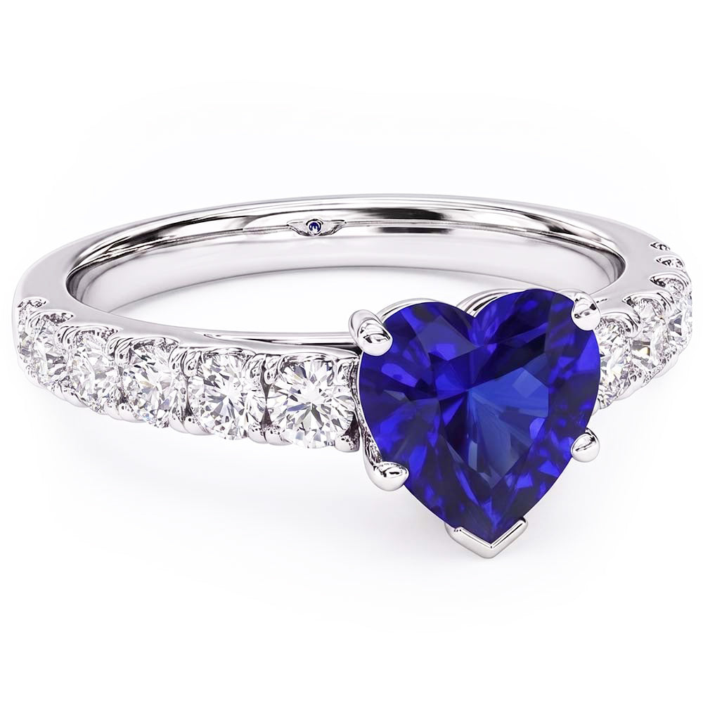 Herz-Saphir-Edelstein-Ring & Doppelpavé-Natürlicher Diamant ( nicht im Labor gezüchtet )-Akzente 3,50 Karat
