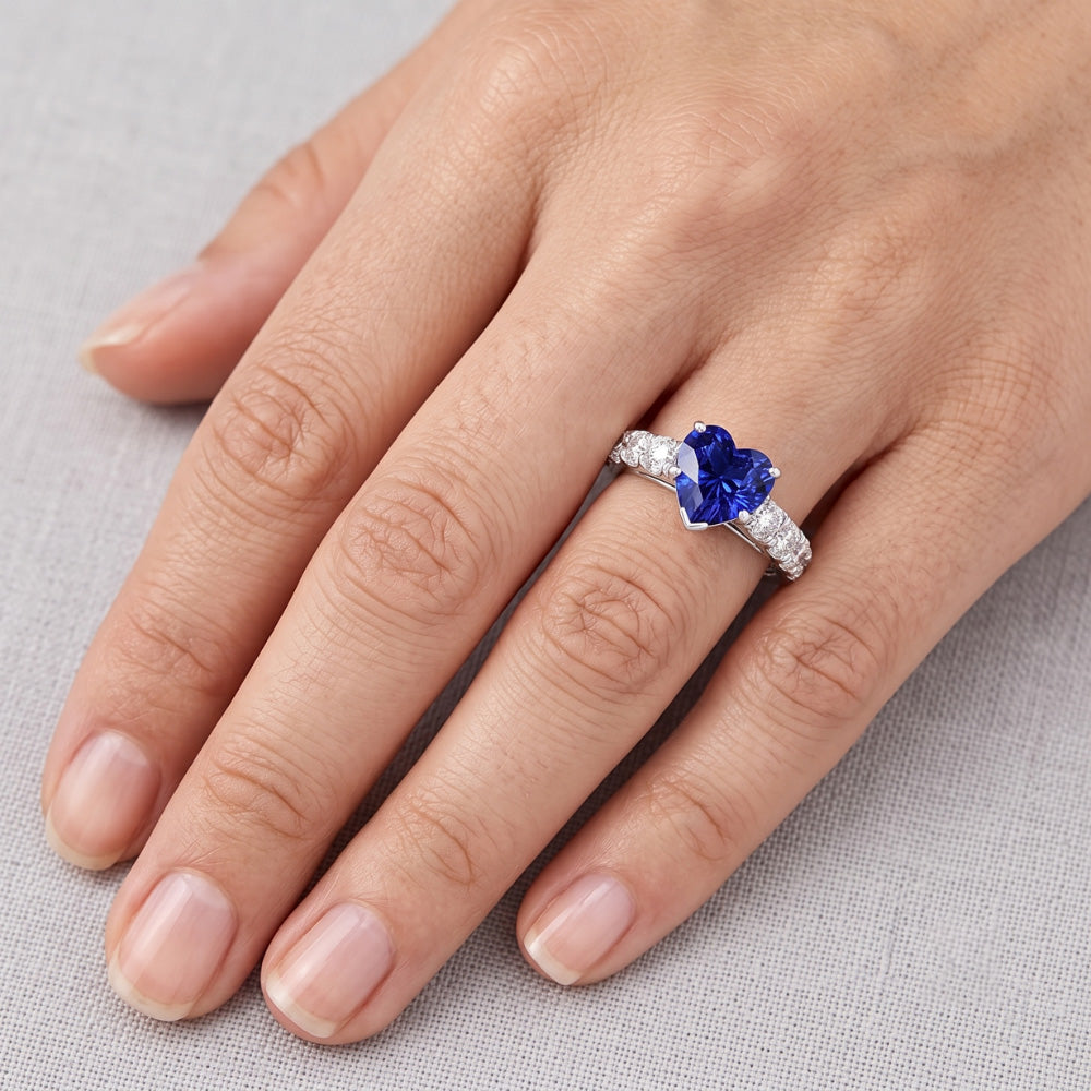 Herz-Saphir-Edelstein-Ring & Doppelpavé-Natürlicher Diamant ( nicht im Labor gezüchtet )-Akzente 3,50 Karat