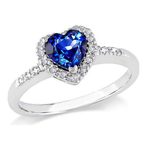 Herz Schliff Ceylon Blauer Saphir Runder Diamant Ring Gold