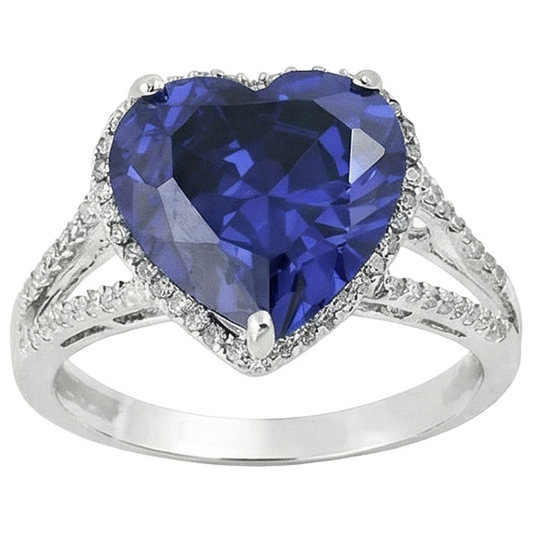 Herz Sri Lanka Saphir Aus der Erde Abgebauter Natürlicher Diamanten Weißgold 14K Ring 9.50 Karat