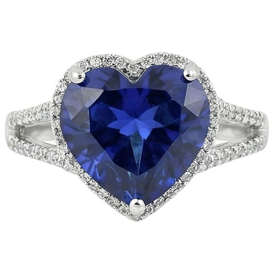 Herz Sri Lanka Saphir Aus der Erde Abgebauter Natürlicher Diamanten Weißgold 14K Ring 9.50 Karat