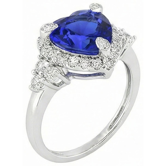 Herz Sri Lanka Saphir Runde Aus der Erde Abgebauter Natürlicher Diamanten 8.26 ct. Ring Gold Weiß 14K