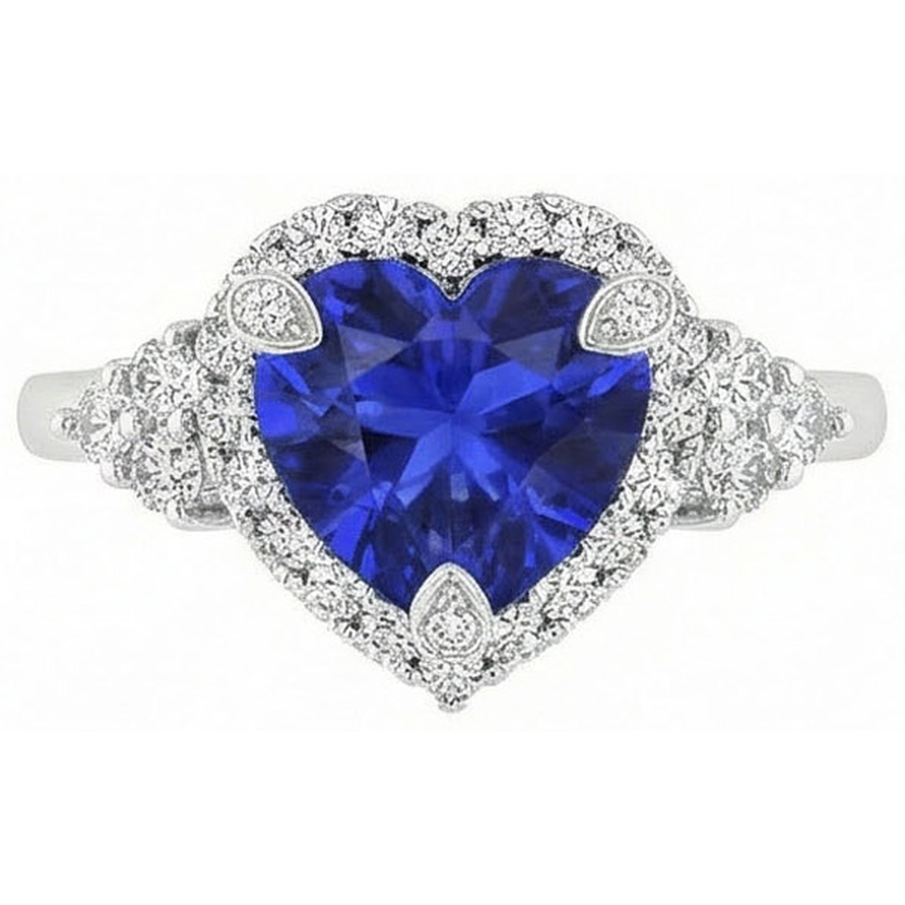Herz Sri Lanka Saphir Runde Aus der Erde Abgebauter Natürlicher Diamanten 8.26 ct. Ring Gold Weiß 14K