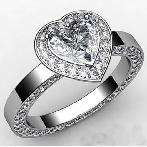 Herz Und Rund Schliff Natürliche Diamant Hochzeit Halo Ring Weiß Gold 14K