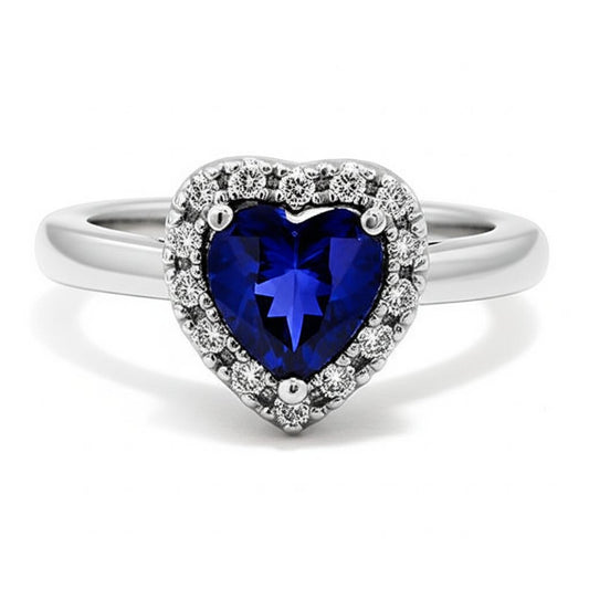 Herz Schliff Ceylon Blauer Saphir Runder Aus der Erde Abgebauter Natürlicher Diamant Ring Gold