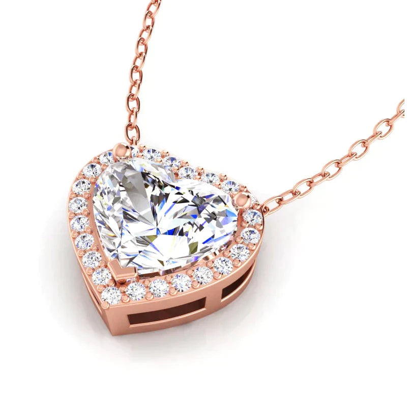 Herzförmige Halo-Halskette mit 4 Karat Echt Diamanten