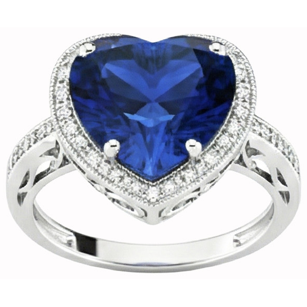 Herzförmiger Sri Lanka Blauer Saphir & Aus der Erde Abgebauter Natürlicher Diamantring 7,76 Karat WG 14K