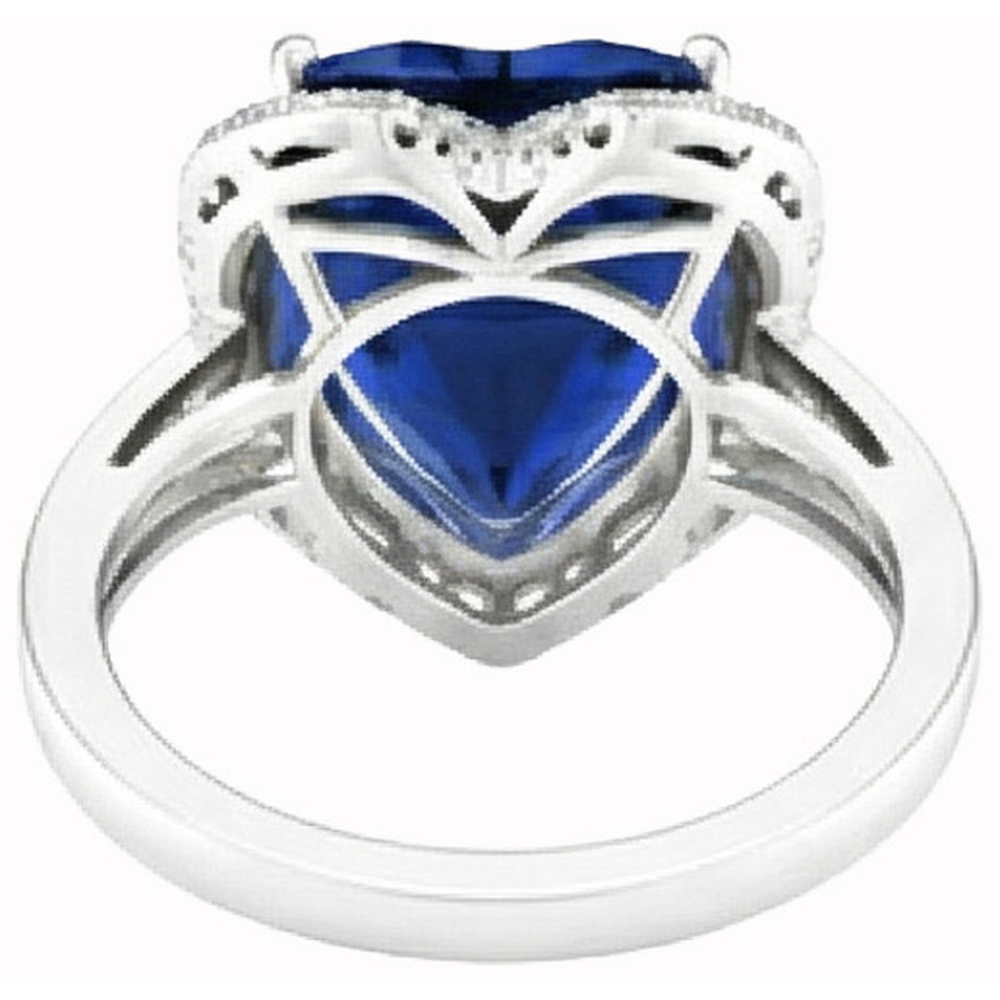Herzförmiger Sri Lanka Blauer Saphir & Aus der Erde Abgebauter Natürlicher Diamantring 7,76 Karat WG 14K