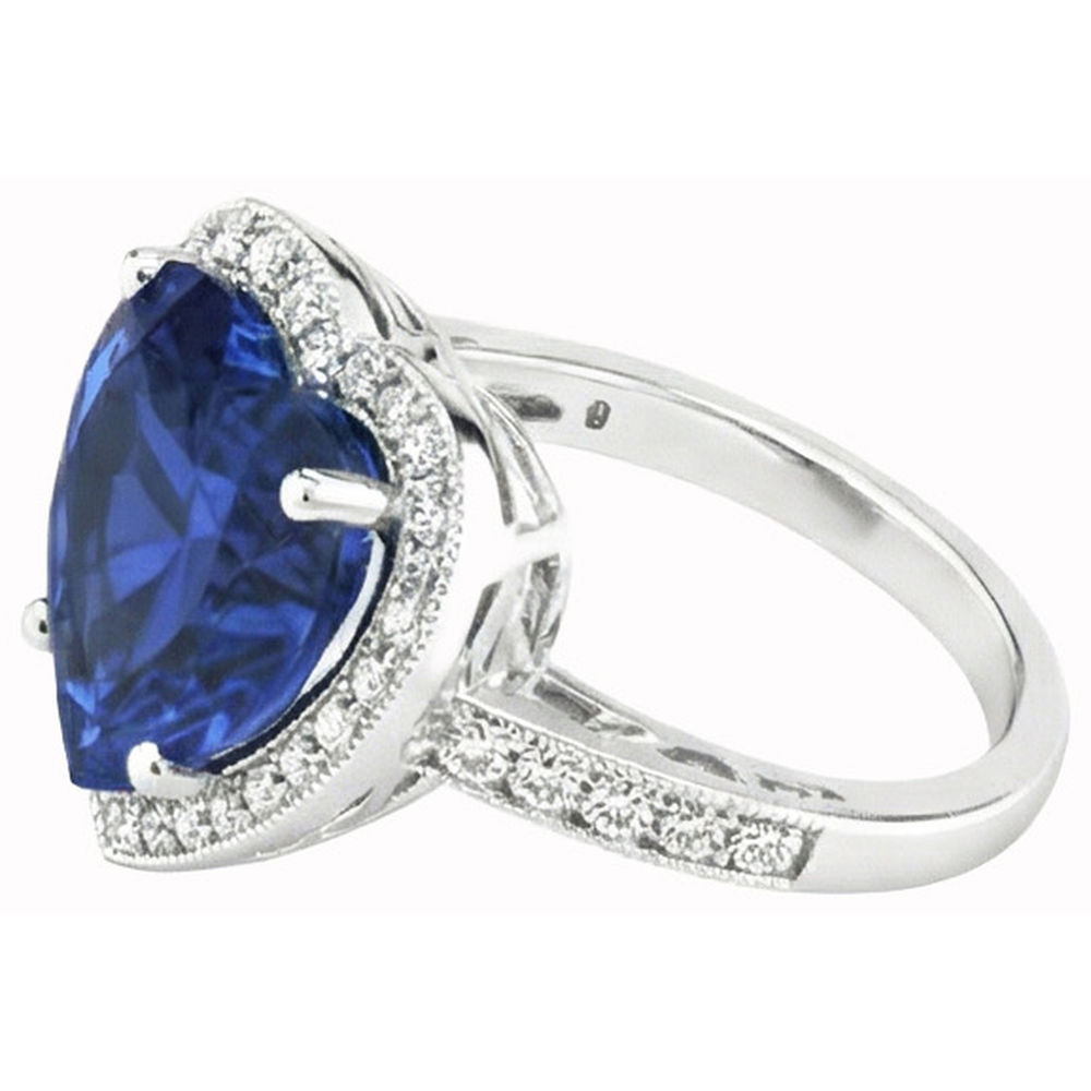 Herzförmiger Sri Lanka Blauer Saphir & Aus der Erde Abgebauter Natürlicher Diamantring 7,76 Karat WG 14K