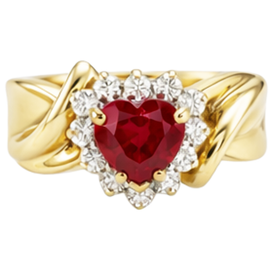Herzförmiger roter Rubin-Aus der Erde Abgebauter Natürlicher Diamant-Ring 2,15 Karat Gelbgold 14K