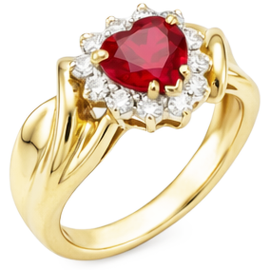 Herzförmiger roter Rubin-Aus der Erde Abgebauter Natürlicher Diamant-Ring 2,15 Karat Gelbgold 14K