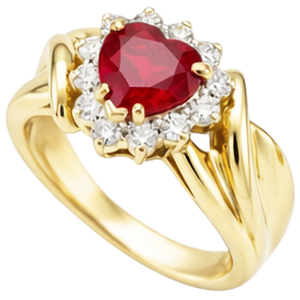 Herzförmiger roter Rubin-Aus der Erde Abgebauter Natürlicher Diamant-Ring 2,15 Karat Gelbgold 14K