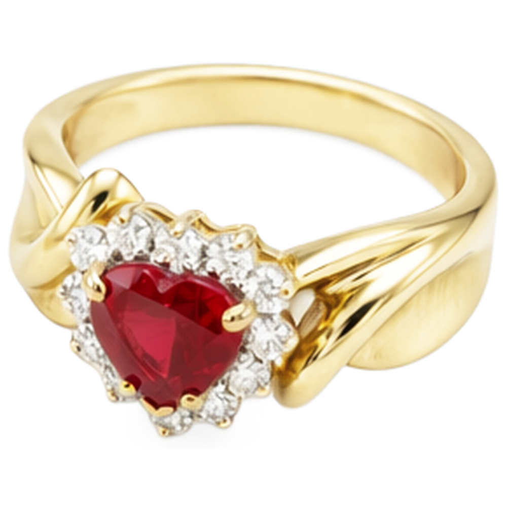 Herzförmiger roter Rubin-Aus der Erde Abgebauter Natürlicher Diamant-Ring 2,15 Karat Gelbgold 14K
