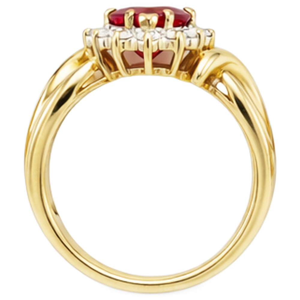 Herzförmiger roter Rubin-Aus der Erde Abgebauter Natürlicher Diamant-Ring 2,15 Karat Gelbgold 14K
