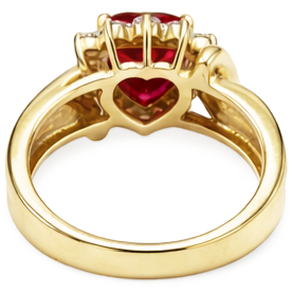 Herzförmiger roter Rubin-Aus der Erde Abgebauter Natürlicher Diamant-Ring 2,15 Karat Gelbgold 14K