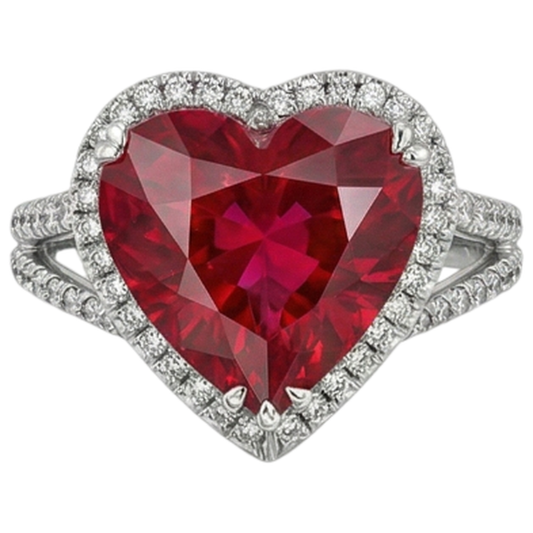 Herzschliff 7.75 Karat Roter Rubin Aus der Erde Abgebauter Natürlicher Diamantring Weißgold 14K