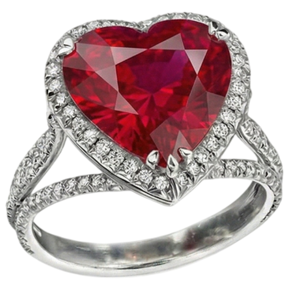 Herzschliff 7.75 Karat Roter Rubin Aus der Erde Abgebauter Natürlicher Diamantring Weißgold 14K