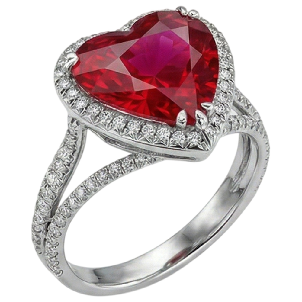Herzschliff 7.75 Karat Roter Rubin Aus der Erde Abgebauter Natürlicher Diamantring Weißgold 14K