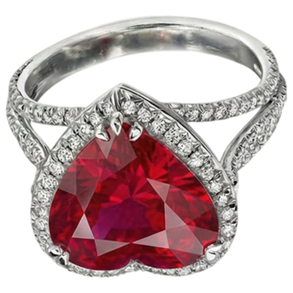 Herzschliff 7.75 Karat Roter Rubin Aus der Erde Abgebauter Natürlicher Diamantring Weißgold 14K