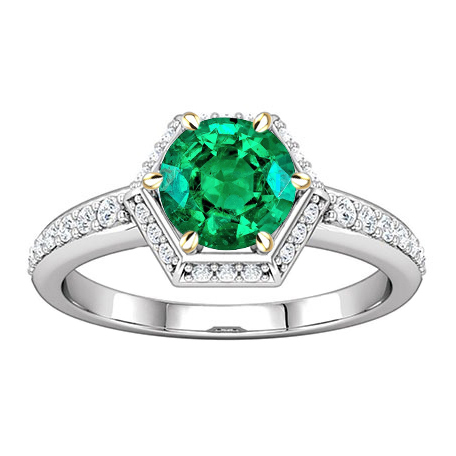 Rund-Brillant Edler Smaragd Ring in 14 Karat Zweifarbig Gold – Hauptansicht
