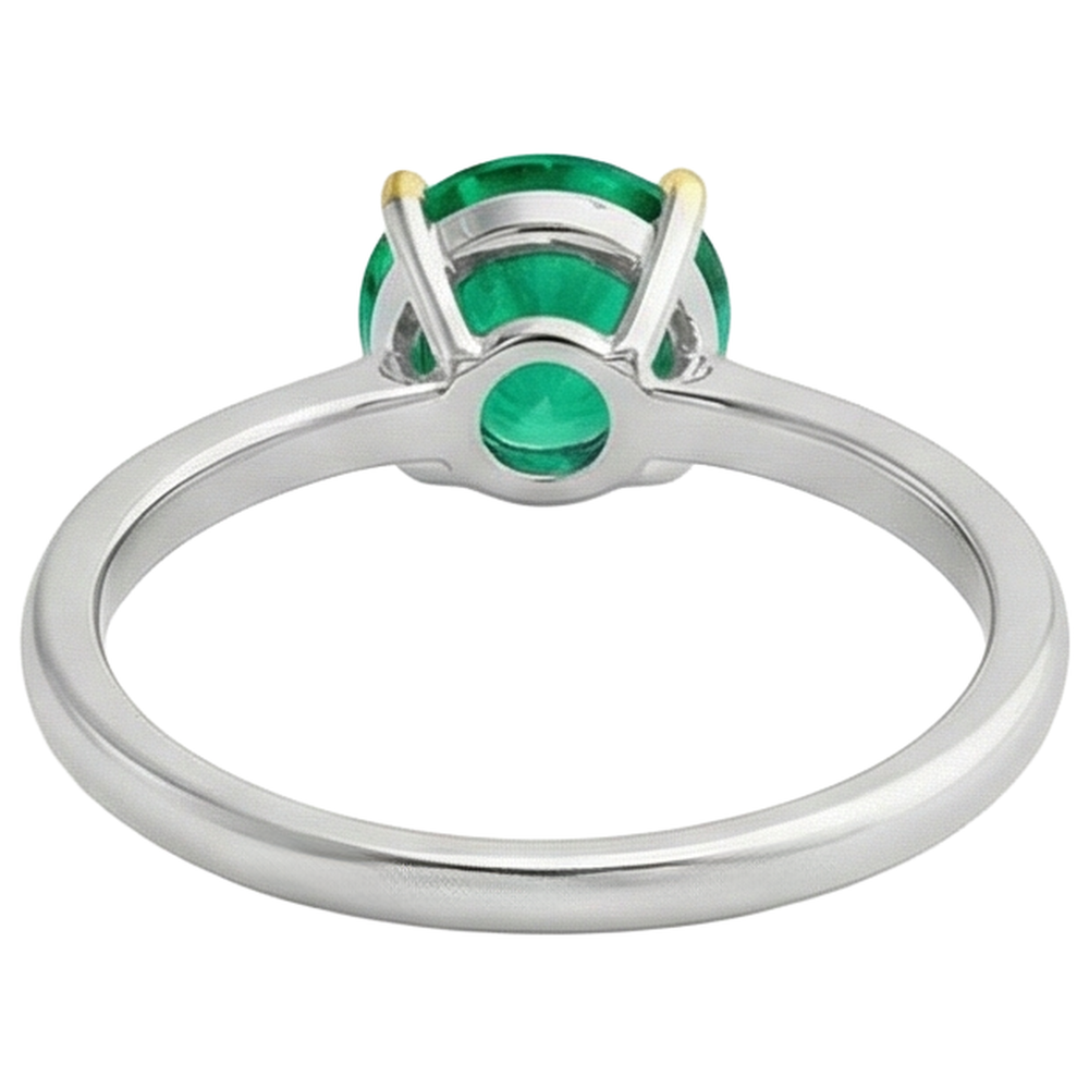 Edler Smaragd Rund-Brillant Edelstein-Ring in Bicolor 14K Gold – Rückansicht