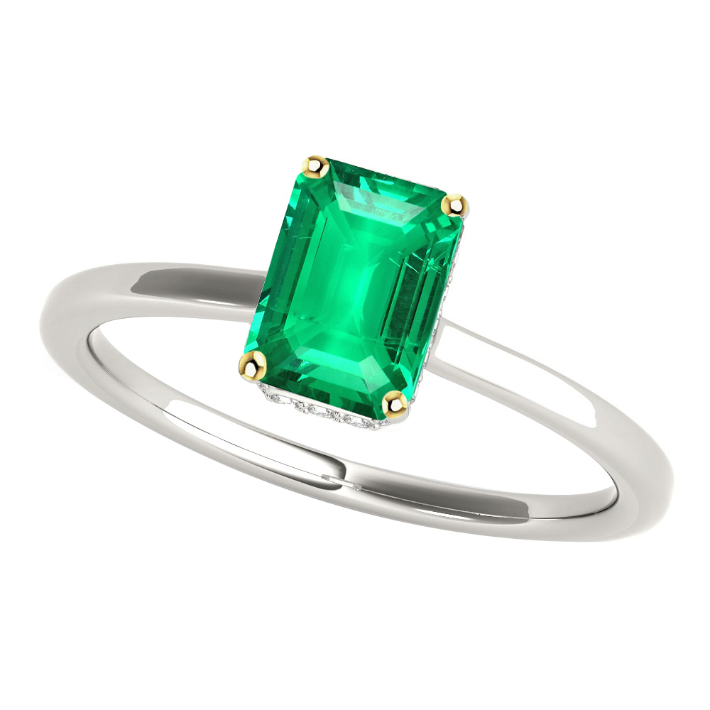 Smaragd-Schliff Kolumbianischer Smaragd Ring in 14 Karat Zweifarbig Gold – Hauptansicht