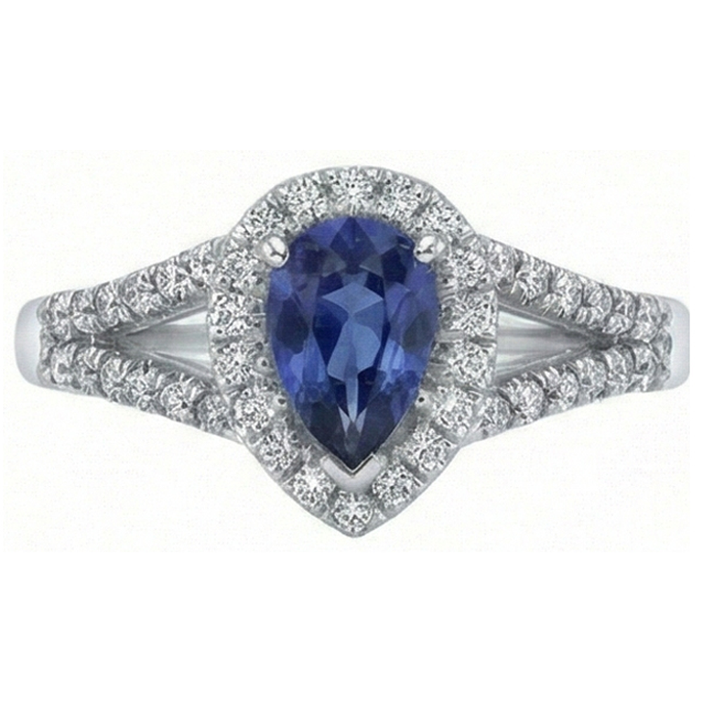Hochzeit Halo Ring Birne Ceylon Saphir Doppelschaft 2,50 Karat