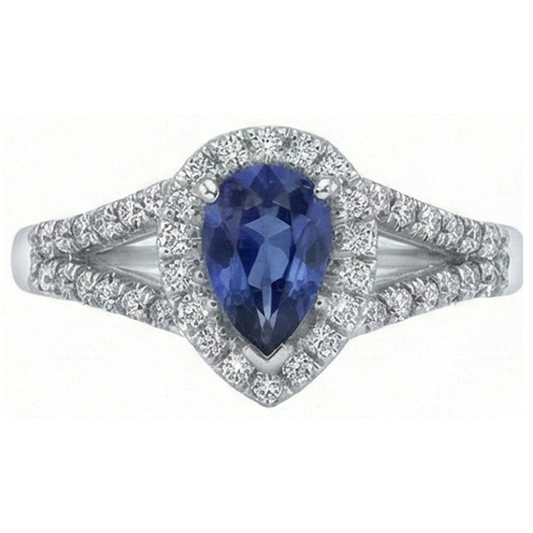 Hochzeit Halo Ring Birne Ceylon Saphir Doppelschaft 2,50 Karat