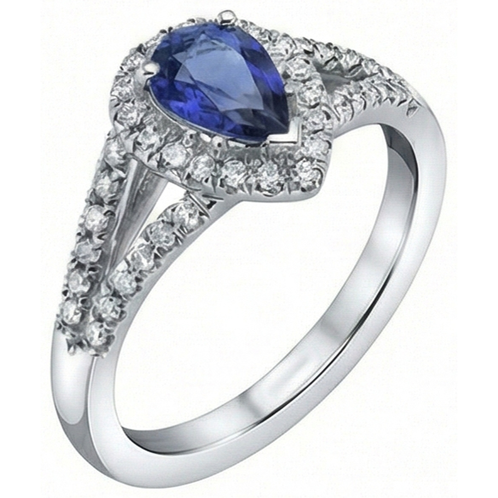 Hochzeit Halo Ring Birne Ceylon Saphir Doppelschaft 2,50 Karat