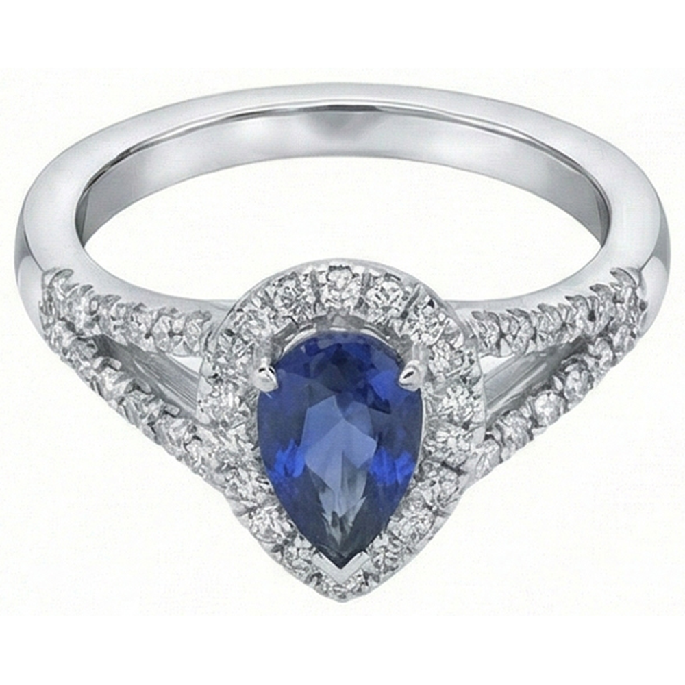 Hochzeit Halo Ring Birne Ceylon Saphir Doppelschaft 2,50 Karat