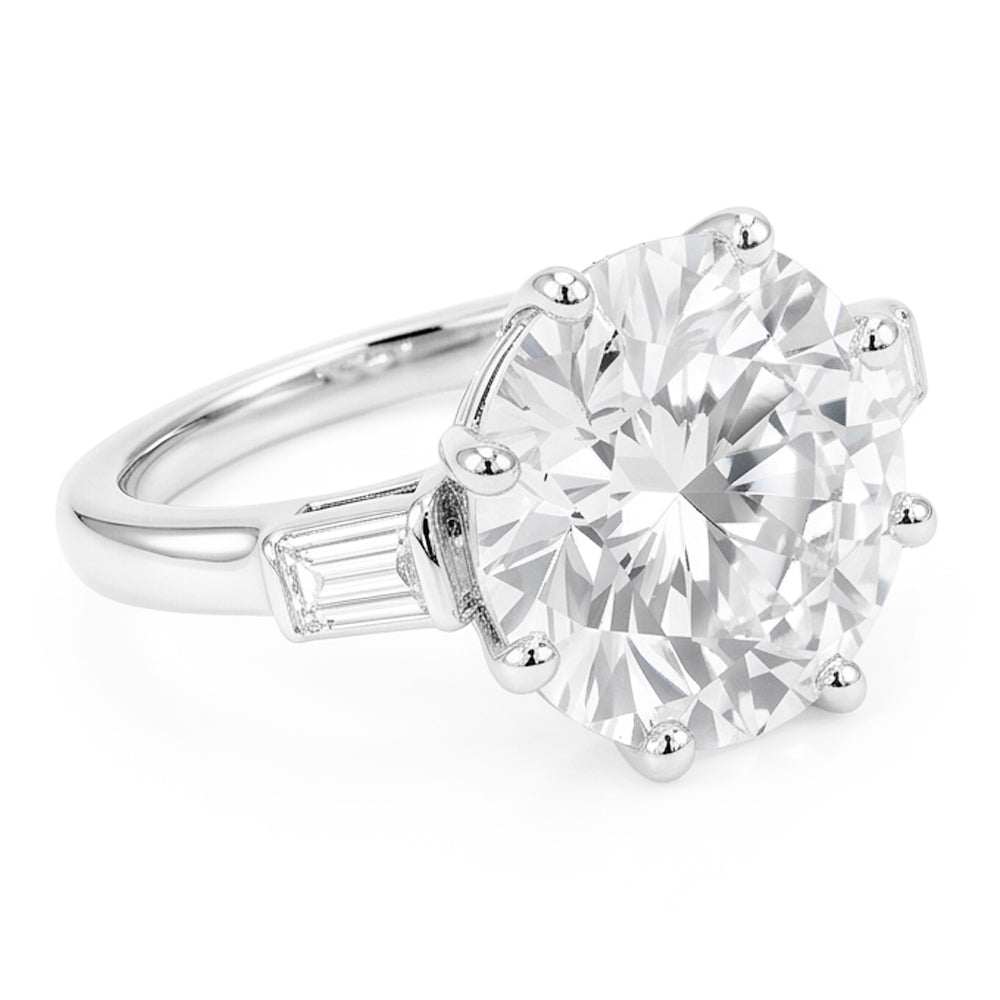 Hochzeitsring mit drei Steinen im Altschliff rund & Baguette Echt Aus der Erde Abgebauter Natürlicher Diamanten 3,25 Karat