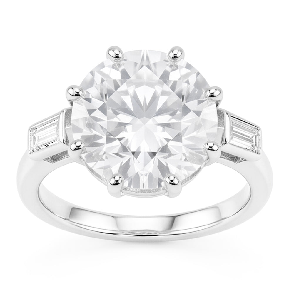 Hochzeitsring mit drei Steinen im Altschliff rund & Baguette Echt Aus der Erde Abgebauter Natürlicher Diamanten 3,25 Karat