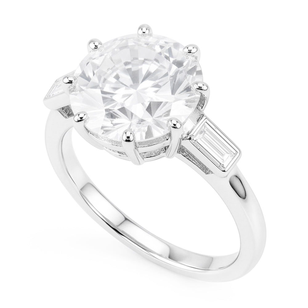 Hochzeitsring mit drei Steinen im Altschliff rund & Baguette Echt Aus der Erde Abgebauter Natürlicher Diamanten 3,25 Karat