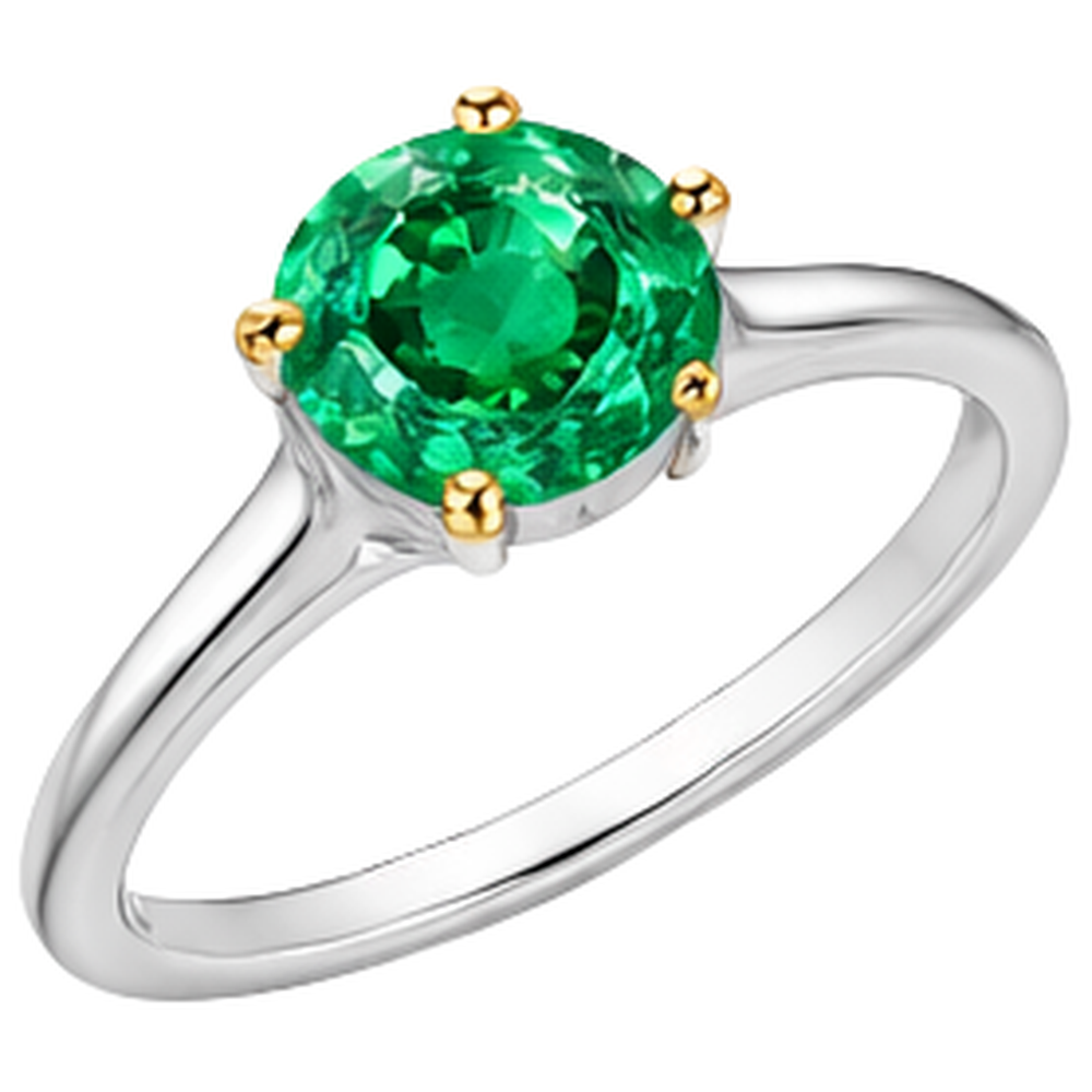 Brillantschliff Smaragd Ring in 14 Karat Zweifarbig Gold – Frontansicht