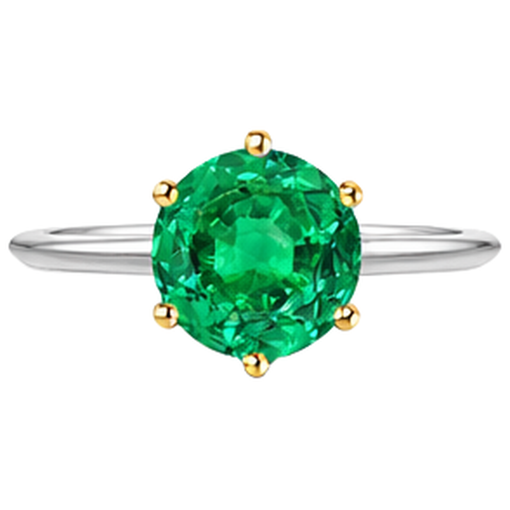 Schmuckstein-Ring 14 Karat Zweifarbig Gold mit Smaragd – Profilansicht