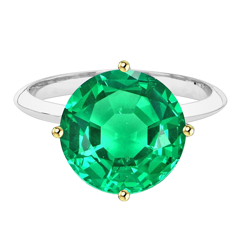 Brillantschliff Smaragd Ring in 14 Karat Zweifarbig Gold – Hauptansicht