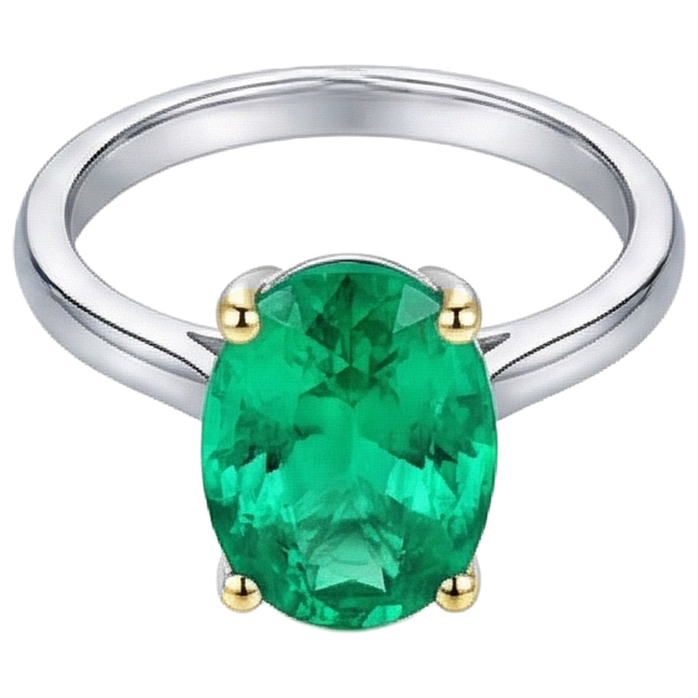 Smaragd Oval Edelstein-Ring in Zweifarbiges 14K Gold – Seitenansicht