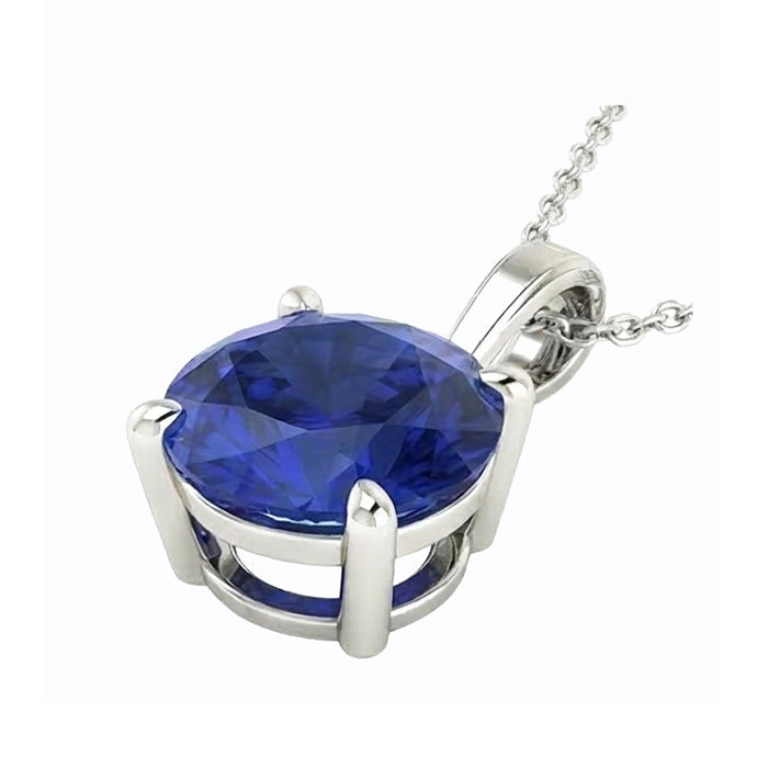 Stein-Halskette 14 Karat Weißgold mit Royalblauer Saphir – Frontansicht
