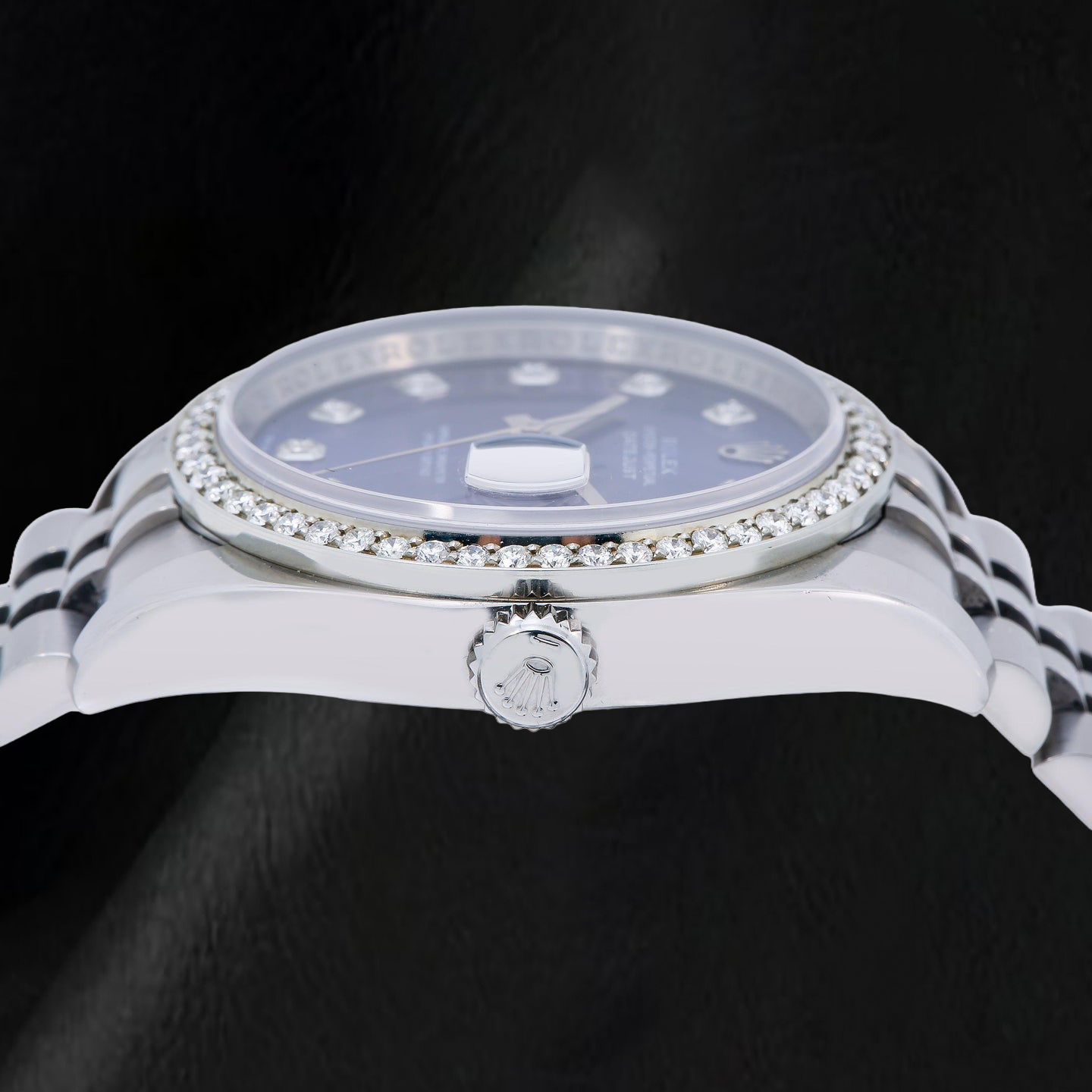 Rolex 16200 Datejust 36 mm Edelstahl-Uhr mit blauem Diamantzifferblatt