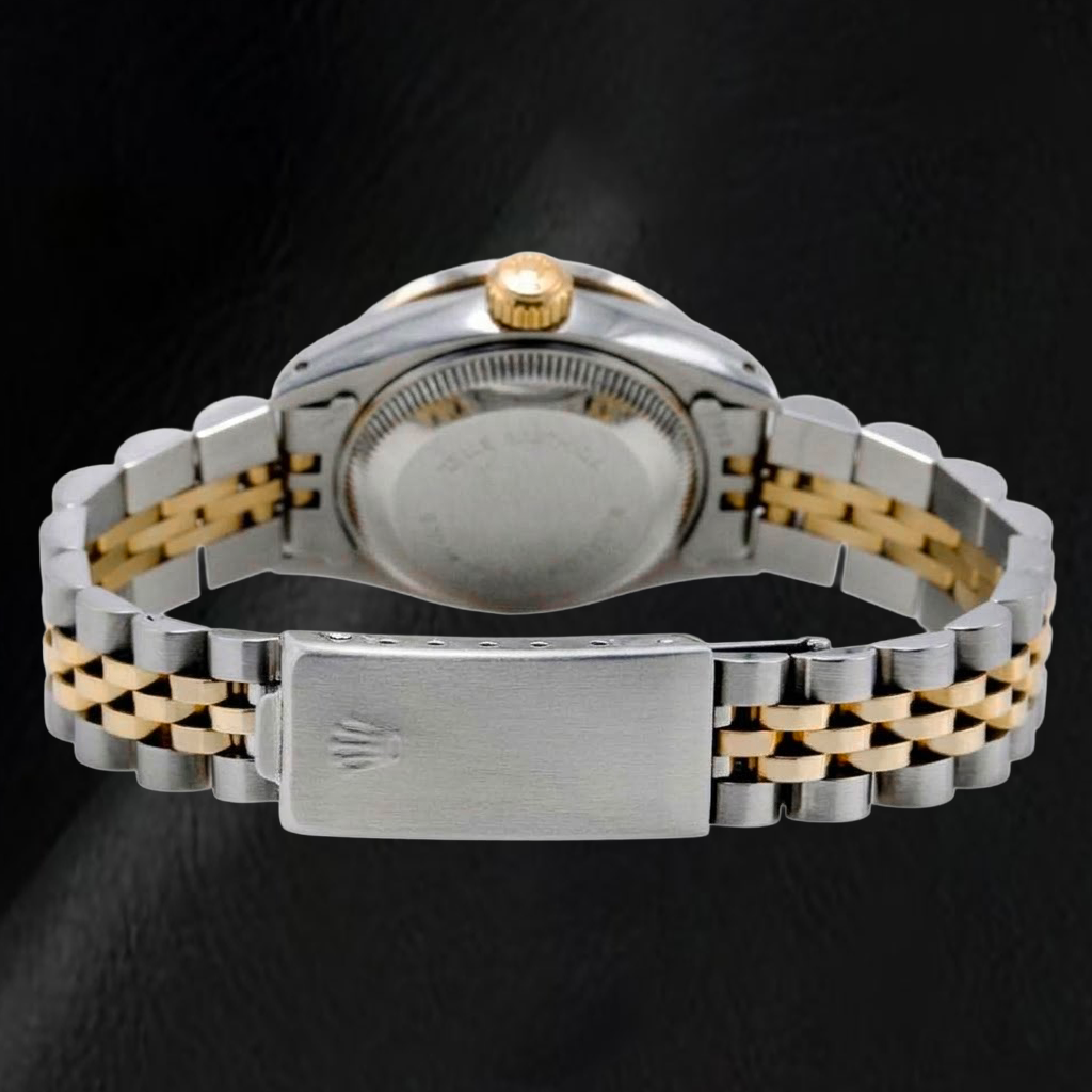 Rolex Datejust 69173 26 mm Bicolor-Uhr mit grauem Diamantzifferblatt und geriffelter Lünette