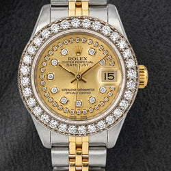 Rolex 69173 Datejust 26 mm Bicolor-Uhr mit champagnerfarbenem Diamantzifferblatt mit Diamantkranz