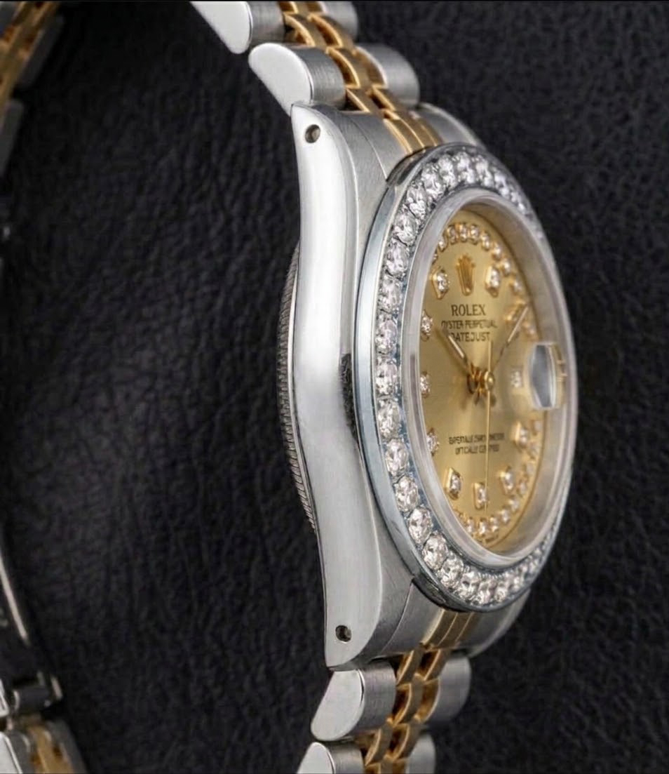 Rolex 69173 Datejust 26 mm Bicolor-Uhr mit champagnerfarbenem Diamantzifferblatt mit Diamantkranz