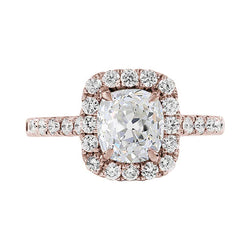 Jahrestag Halo Ring Old Cut Kissen Echt Aus der Erde Abgebauter Natürlicher Diamant 3,90 Karat Roségold