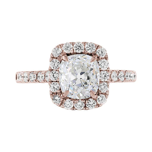 Jahrestag Halo Ring Old Cut Kissen Echt Diamant 3,90 Karat Roségold