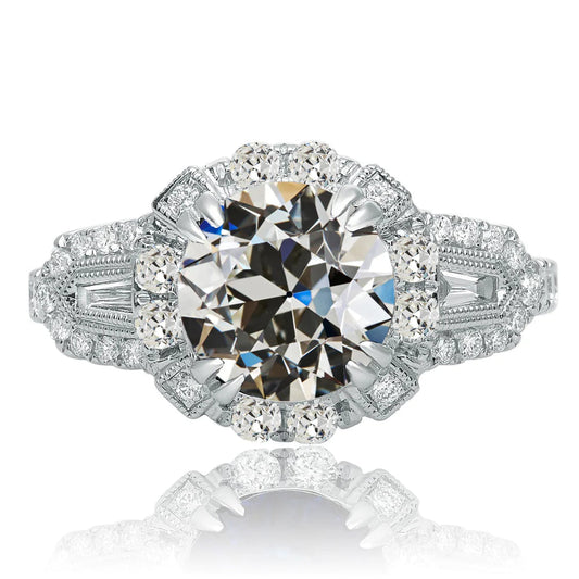 Jahrgang Stil Baguette & Runder Altschliff Echt Diamant Ring Krappen Satz 8 Karat