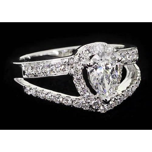 Jahrgang Typ Echt Birne Diamant Jubiläum Ring Weiß Gold 14K 2,50 Karat