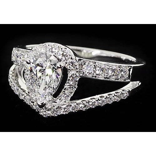Jahrgang Typ Echt Birne Diamant Jubiläum Ring Weiß Gold 14K 2,50 Karat