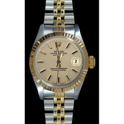 Jubiläums-Rolex-Damenuhr aus Edelstahl und Gelbgold mit Stock-Zifferblatt von Datejust