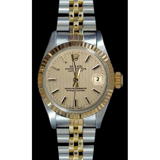Jubiläums-Rolex-Damenuhr aus Edelstahl und Gelbgold mit Stock-Zifferblatt von Datejust
