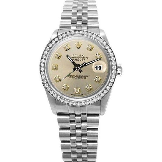 Jubiläumsuhr Rolex Date Just aus Edelstahl mit Lünette und Lünette